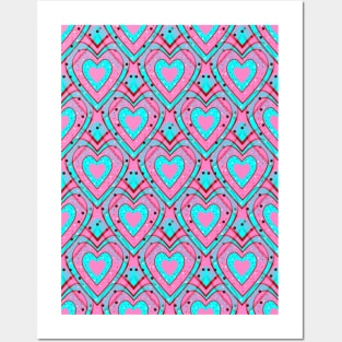 BLUE Pink Happy Valentines Day Hearts Posters and Art